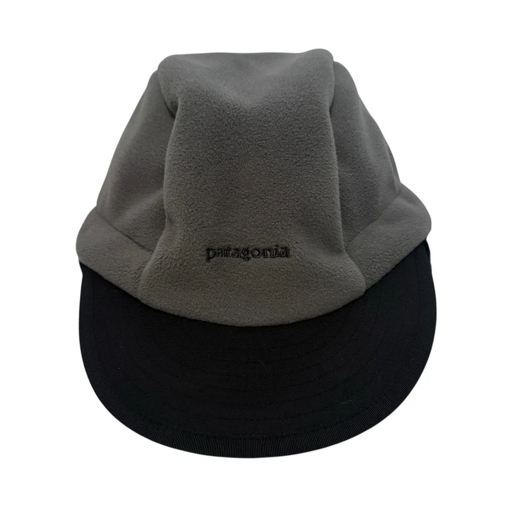 Vintage Patagonia Duckbill Fleece Hat Cap Gray Black Ear Flaps Strap Outdoors